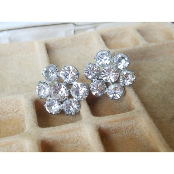 Aurora Borealis Crystal Floral Screw Back Earrings - Picture 8 of 10